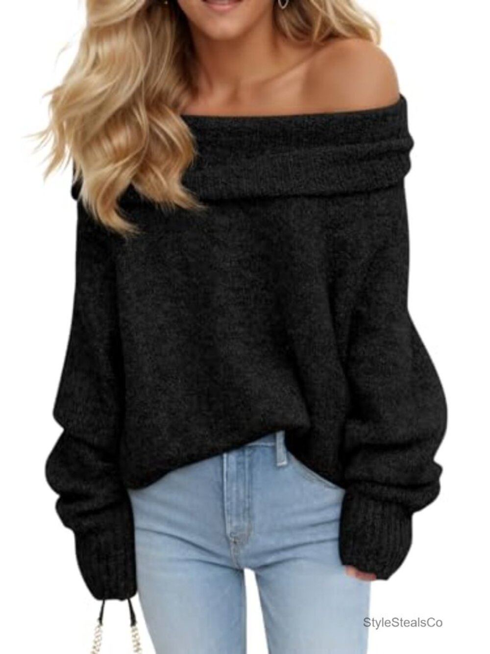 Off Shoulder Oversized Ribbed Knit Pullover Sweater